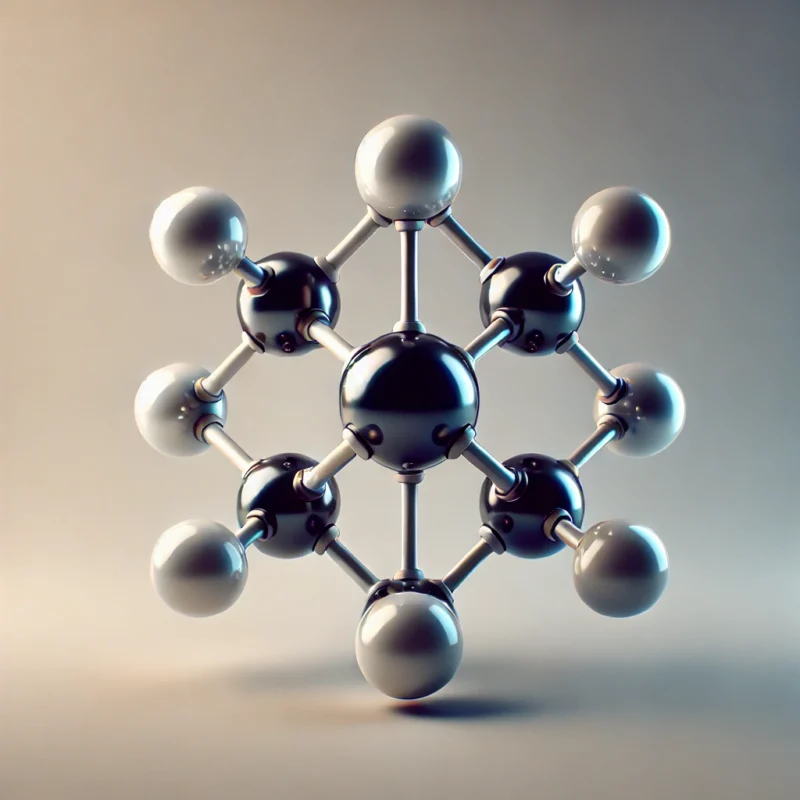 A detailed 3D molecular model of a methane (CH4) molecule. The model should show a central carbon atom with four hydrogen atoms symmetrically arranged