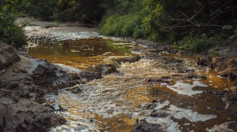 woods river with Sediment Pollution 